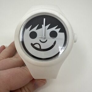 Neff Timely White Quartz Black & White Sucker Face Dial Watch w/New Battery